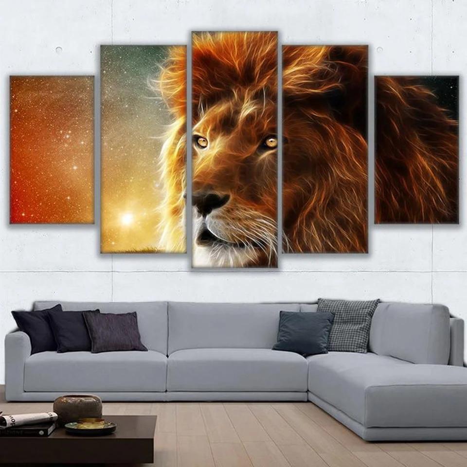 

HD Prints Modular Pictures Living Room Home Decor 5 Pieces Mystic Lion Canvas Paintings Abstract Animal Posters Wall Art Frame