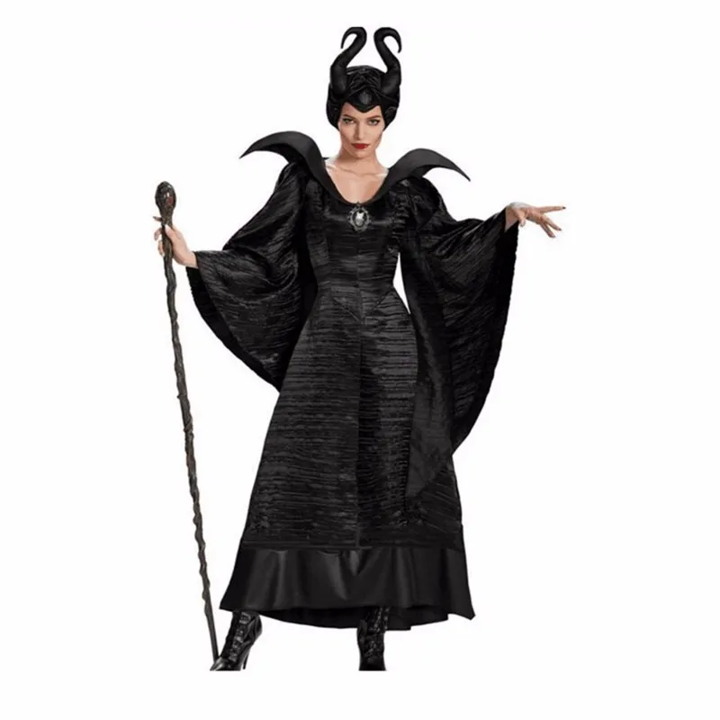 Горячая ведьма костюм маскарад королева костюм Взрослый женский сексуальный взрослый ведьма длинное черное платье в Хэллоуин