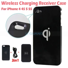 100% Qi Wireless Charger Transmitter Pad Mat +Wireless Charging Back Receiver Case Cover Power Charger Kit For iPhone 4 4S 5 5S
