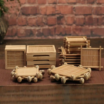 

6in1 Creative Natural Bamboo Cup Mat Teapot Coaster Never Rot Organic Kitchen Mats Retro Eco-friendly Teaware Accessories