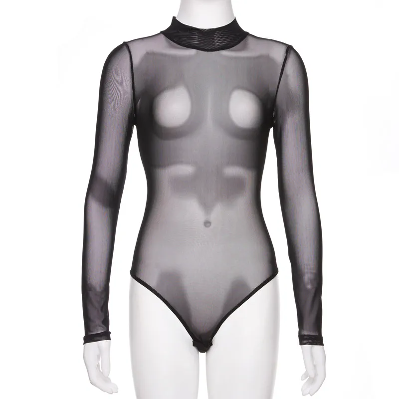  Colysmo Sexy Bodysuit Long Sleeve See Through Summer Jumpsuit Mesh Bodysuit Women Playsuit Romper J