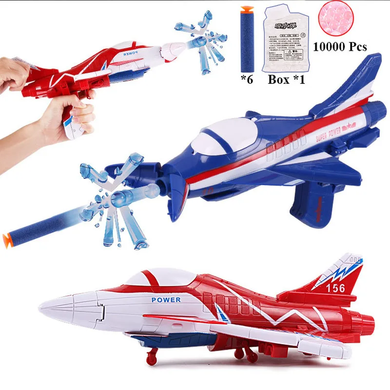 2 In 1 Deform Toys Gun Aircraft Fighter(10000 Water Bomb+ 6 Soft Bullet+ Bullet Box) Water Gun Outdoor Toys for Children