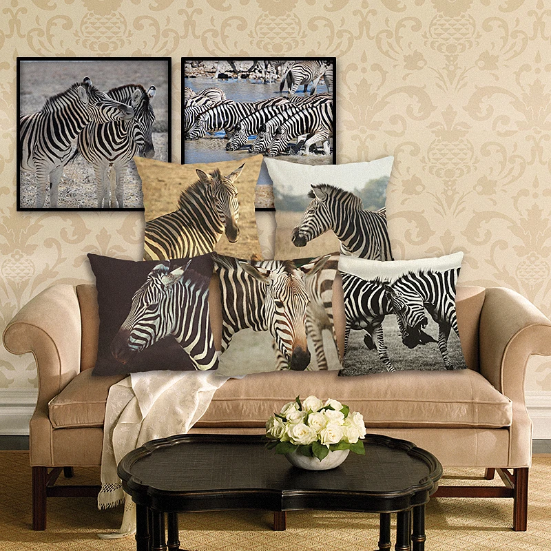 Buy Zebra Printed Cotton Linen Cushion Cover Home