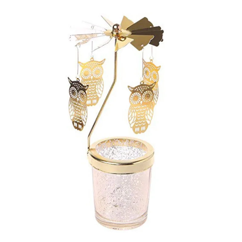 Романтический вращающийся подсвечник, чайный светильник, подсвечник, металлический чайный светильник, держатели, карусель, для дома, вечерние, Декор, подарок - Цвет: Night owl-Gold