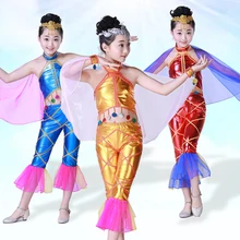 Костюмы золотой рыбки для девочек; костюм рыбки на Хэллоуин; танцевальная одежда для маленьких девочек; Танцевальный Костюм Русалки; представление в детском саду