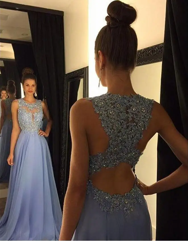 

Lavender Beaded Lace Evening Dresses Floor Length 2019 A Line Chiffon Sheer Formal Prom Dress Women Party Gowns Robe De Soiree