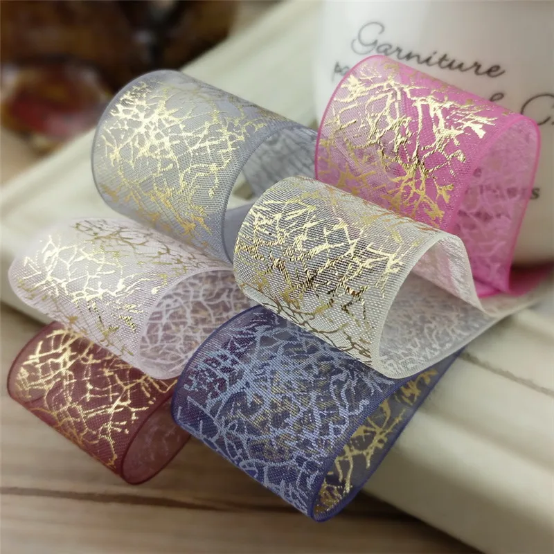 5meter/lot new 25mm hot stamping snow yarn ribbon handmade hair accessories bow hair accessories material organza ribbon T-055