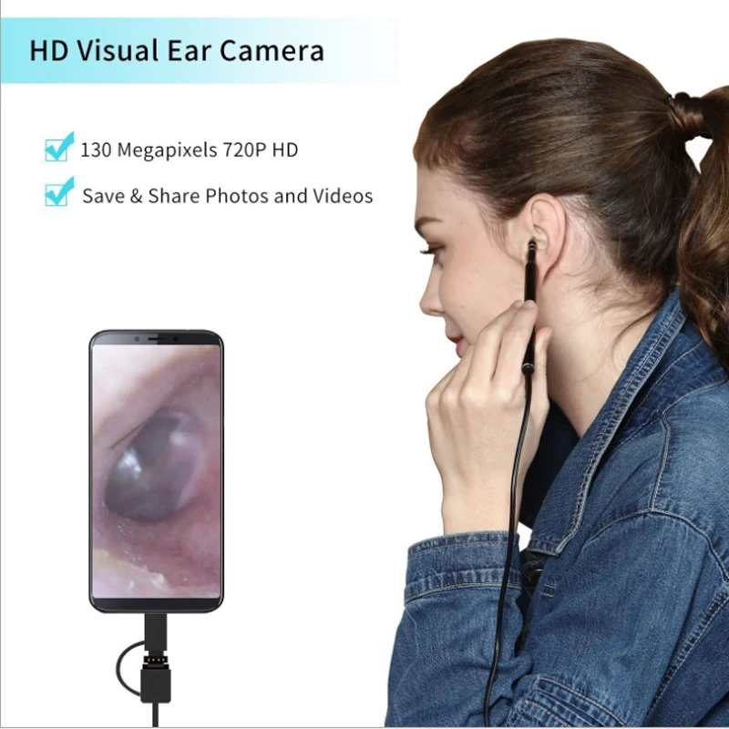 

new Otoscope Visual Earpick for OTG/Type-C/PC Ear Cleaning Endoscope 3 in 1 Borescope 720P Inspection Earwax Remover Cleaner