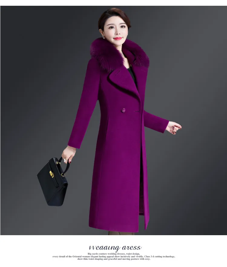 M-5XL, Женское шерстяное пальто, зима-осень, модное, для мамы, Лисий мех, воротник, утолщенная, шерстяная куртка, длинная верхняя одежда, топы для женщин
