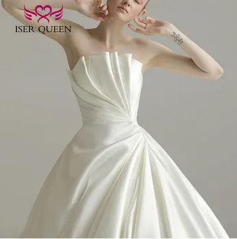 

Special Design Europe Satin Wedding Dress 2020 Court Train Pleat Robe De Mariee Fashion Wedding Gowns China WX0156