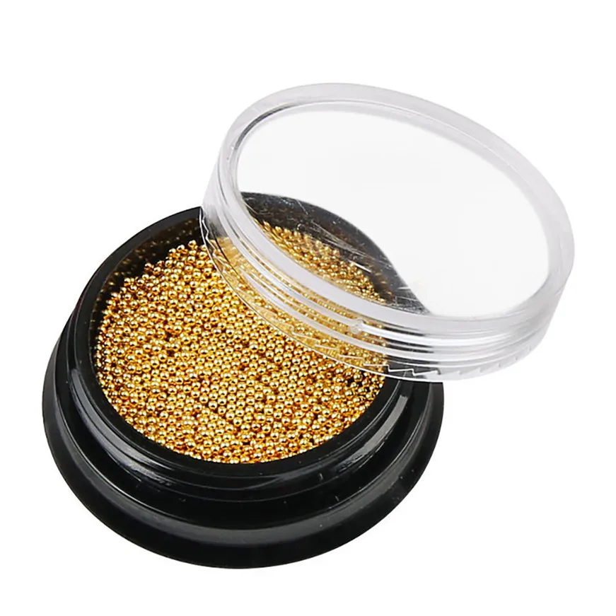 

2017 * 1 Box Gold Steel Bead 3D Round Nail Studs Nail Rhinestone Nail Art Decoration