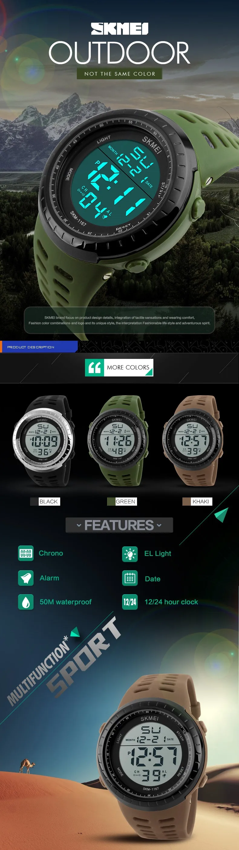 Новые Брендовые мужские спортивные часы Skmei модные светодиодные цифровые армейские часы водонепроницаемые наручные часы для дайвинга и плавания