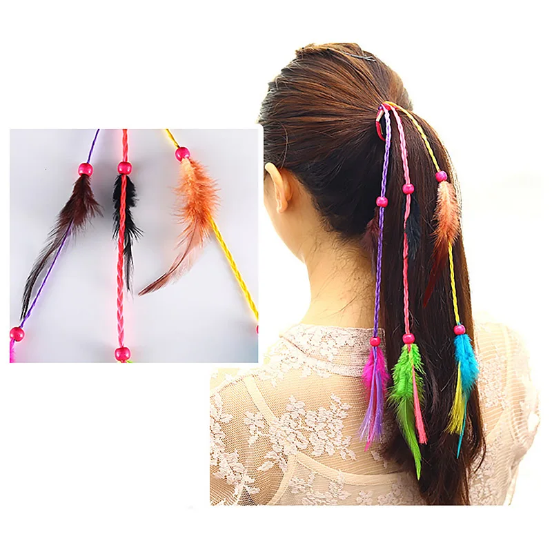 Bohemian Scrunchie Elastic Hair Bands Women Girl Colorful Feather