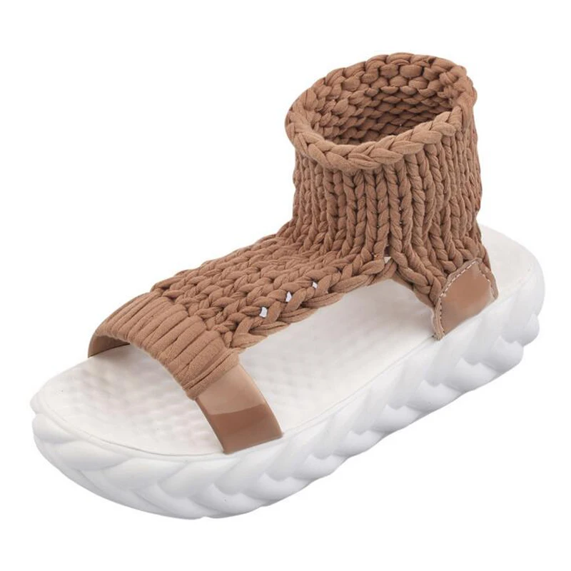 Comfortable Casual Wool Women Summer Sandals Knit Platform Shoes Candy Color Wedges Sandalias For Women High Heel Summer Shoes