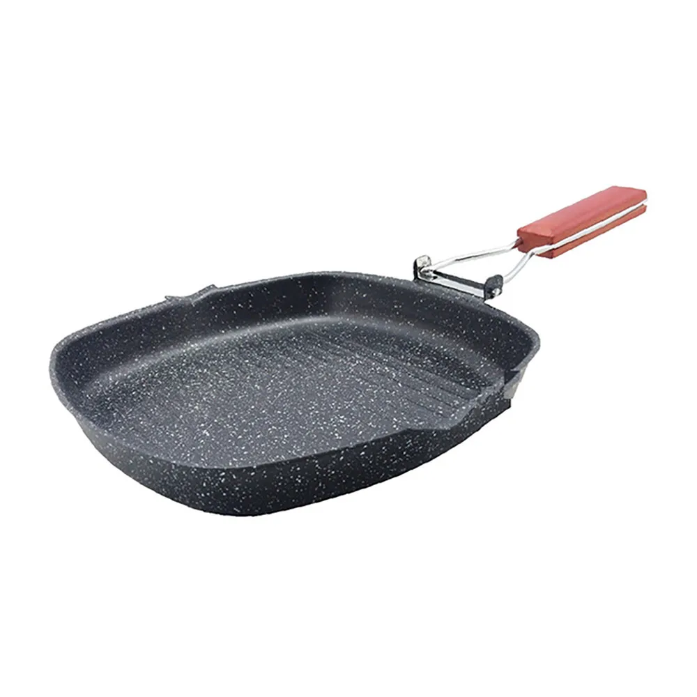 MC-6200 20CM Антипригарные гриль из углеродистой стали сковороды с складная деревянная ручка Мраморное покрытие Рифленое дно - Цвет: MC-6200 20CM