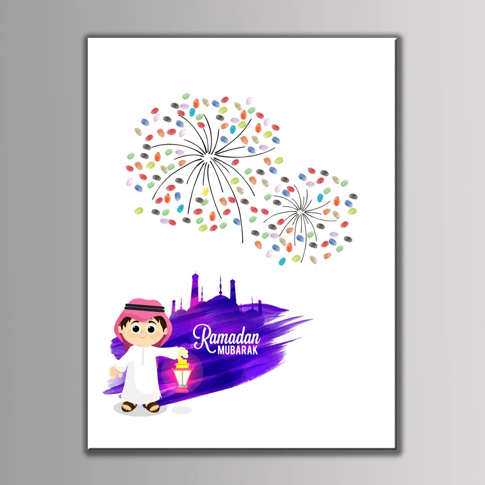 2019 New DIY EID Party Signature Guest Books Ramadan mubarak Decortaion Customize Fingerprint Tree No Frame Canvas Painting | Дом и сад