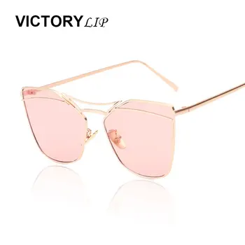 

VictoryLip Brand Transparent Clear Lens Metal Temple Mid Size 2016 Women Brand Designer Sunglasses Lady UV400 Sun Glasses