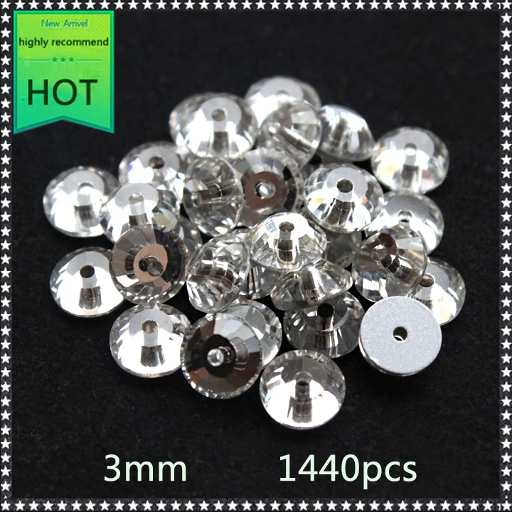 Rhinestone Trim 1440pcs/lot Ss12 3.0mm Clear Sew On crystals and stones One Hole Rhinestones