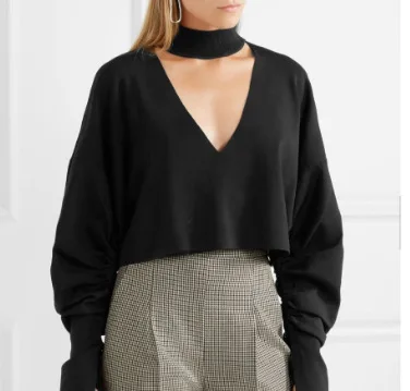 

2019 New Spring Turtleneck V - Neck High Neck Front Back Wear Loose Drawstring High Waist Long Sleeve Thickened Knitted Sweater