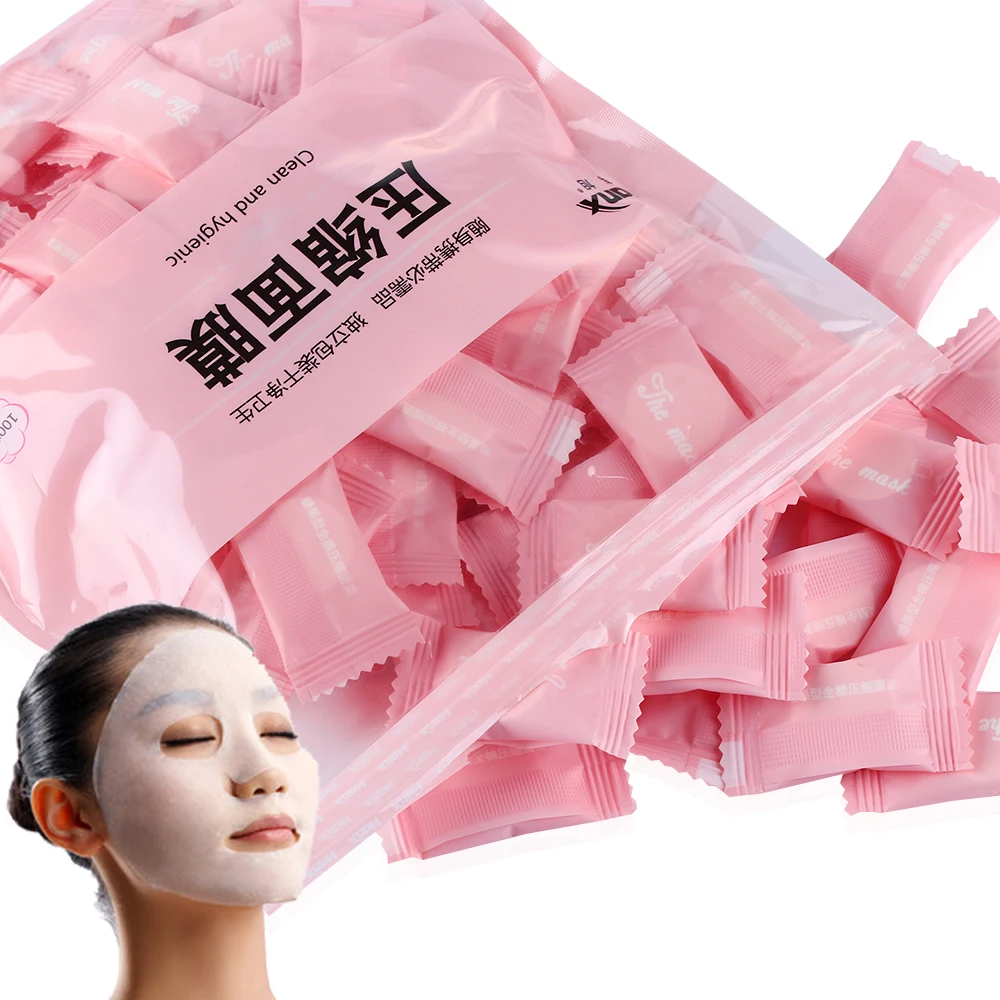 

100Pcs Compressed Face Mask Paper Disposable Facial Masks Papers Natural Skin Care Wrapped Masks DIY Makeup Face Beauty Tools