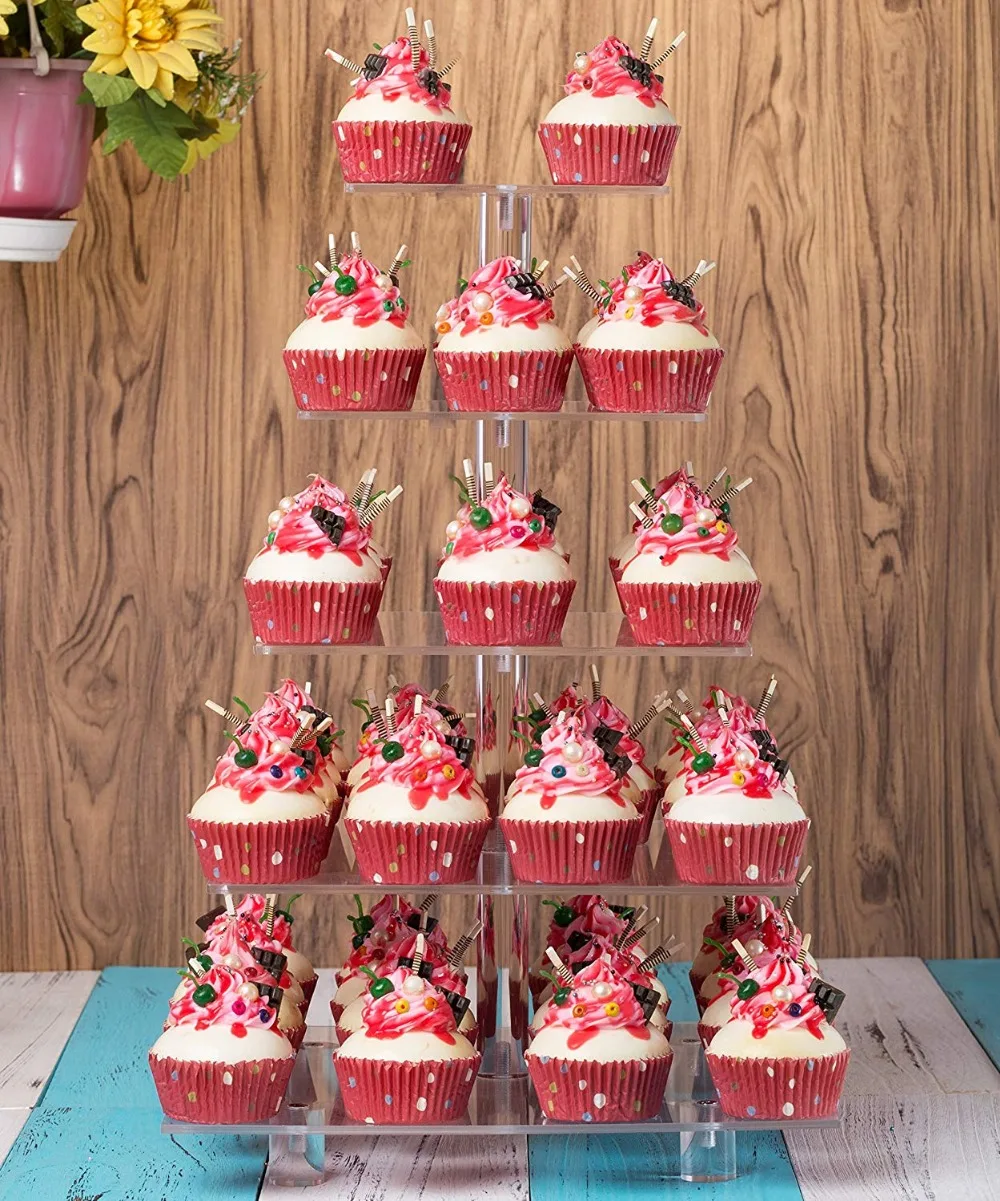 

YestBuy 5 Tier Maypole Square Wedding Party Tree Tower Acrylic Cupcake Display Stand With Base ((10cm gap)(18" Inches) Normal