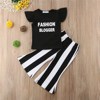 

Fashion Blogger Baby Kids Girls Outfits Top T-shirt +Flare Pants Clothes Set