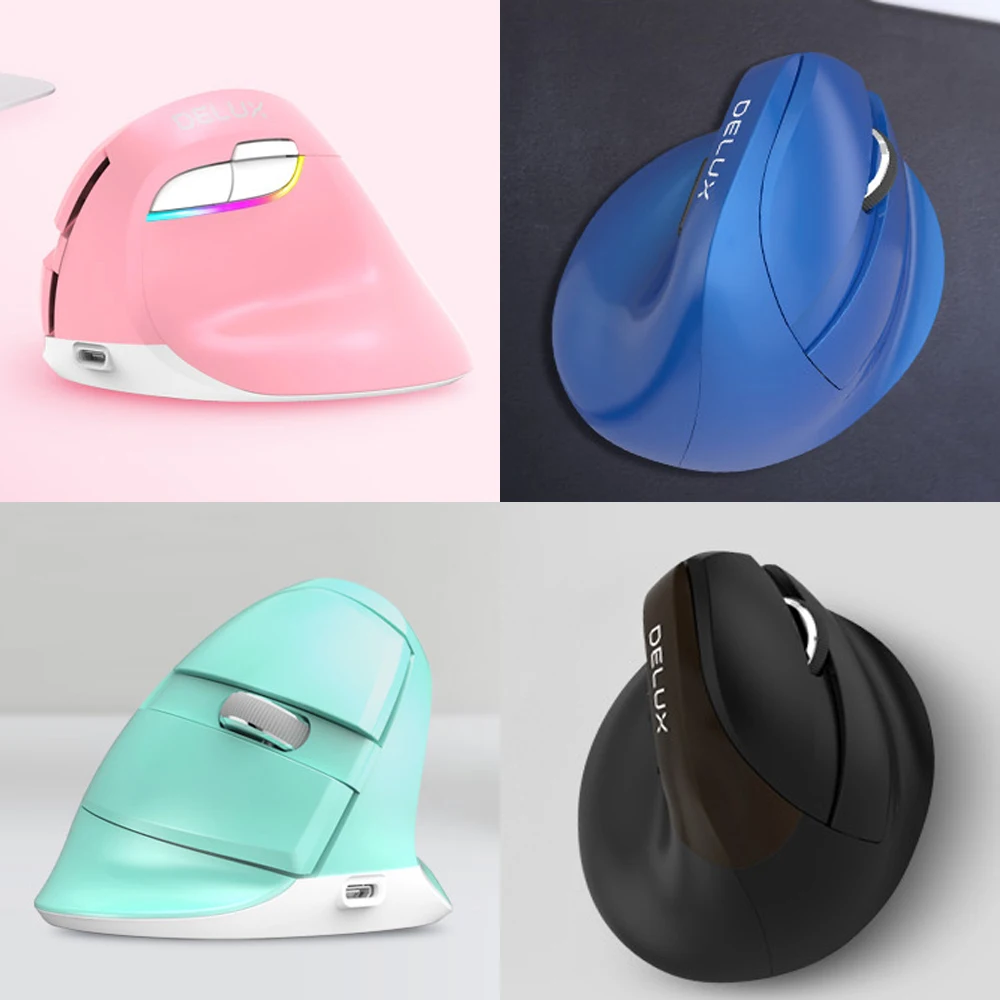 Delux M618 Wireless 2.4Ghz Bluetooth 4.0 Vertical Mouse Rechargeable RGB Gaming Mouse 2400DPI Gamer Ergonomic Mice For PC Laptop
