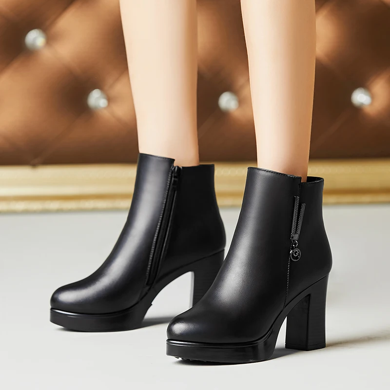 GKTINOO/Новая модная осенне-зимняя обувь женские ботинки из мягкой кожи женские ботинки ботильоны на высоком толстом каблуке зимние шерстяные ботинки