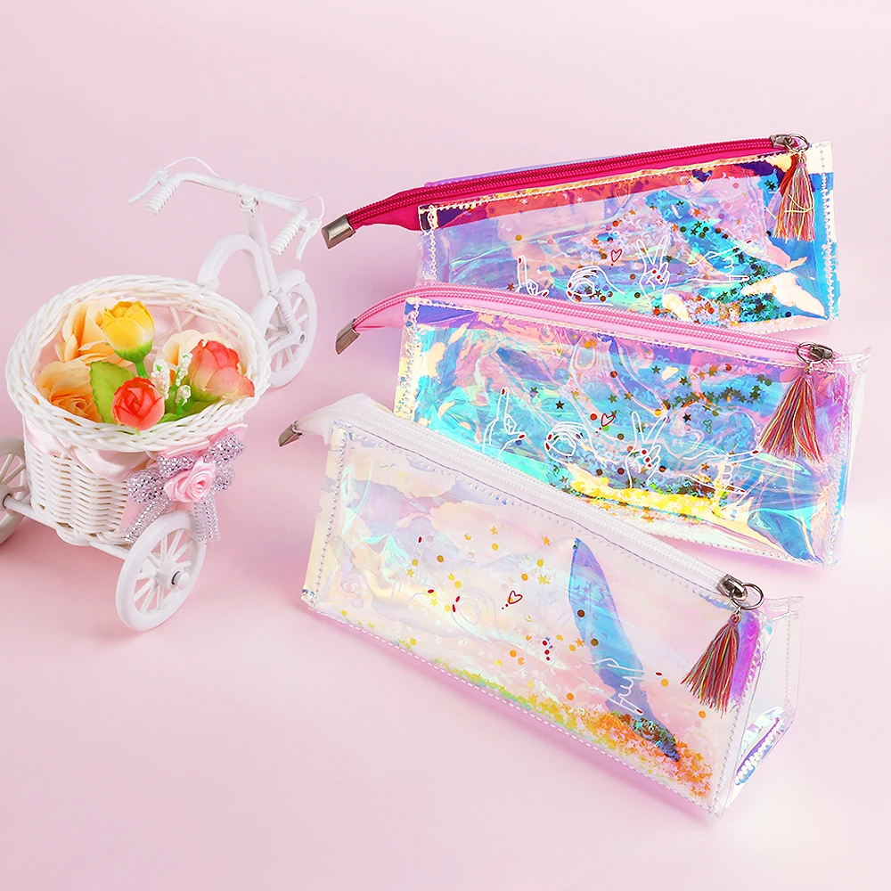 

1PC NEW Fashion Laser Quicksand Sequins Pen Bag Cosmetic Bag Makeup Pouch Gesture Pencil Case Coin Purse Storage Holder