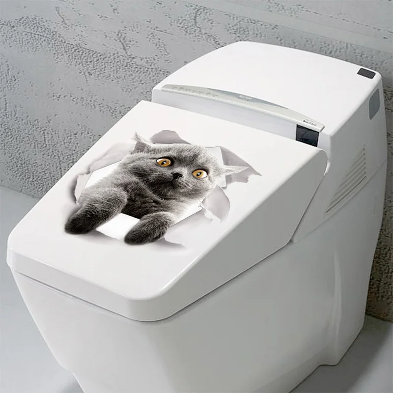 PVC 3D cute cat toilet stickers on the toilet seat creative decoration animal stickers on the wall refrige door bathroom decals  (22)