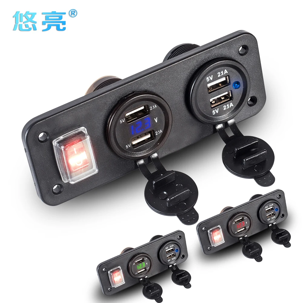 

12-24V Multi Port USB Quick Charger For Mobile Voltmeter checking Volt LED Display 4 USB Socket 5V 2.1A Car Charger With On/Off