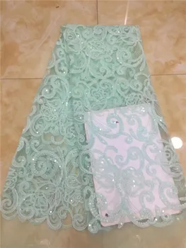 

Graceful green French net lace with sequins fashion tulle mesh lace material for evening dress PNZ1(5yards/lot)