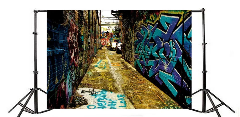 Laeacco Graffiti Brick Wall Alley Scene Photography Backgrounds Customized  Digital Photographic Backdrops For Photo Studio
