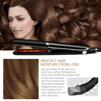 

Infrared Hair Straightener & Curler Professional Ceramic Flat Iron 2 in 1 Dual Voltage Straightening Iron Adjustable Temperature