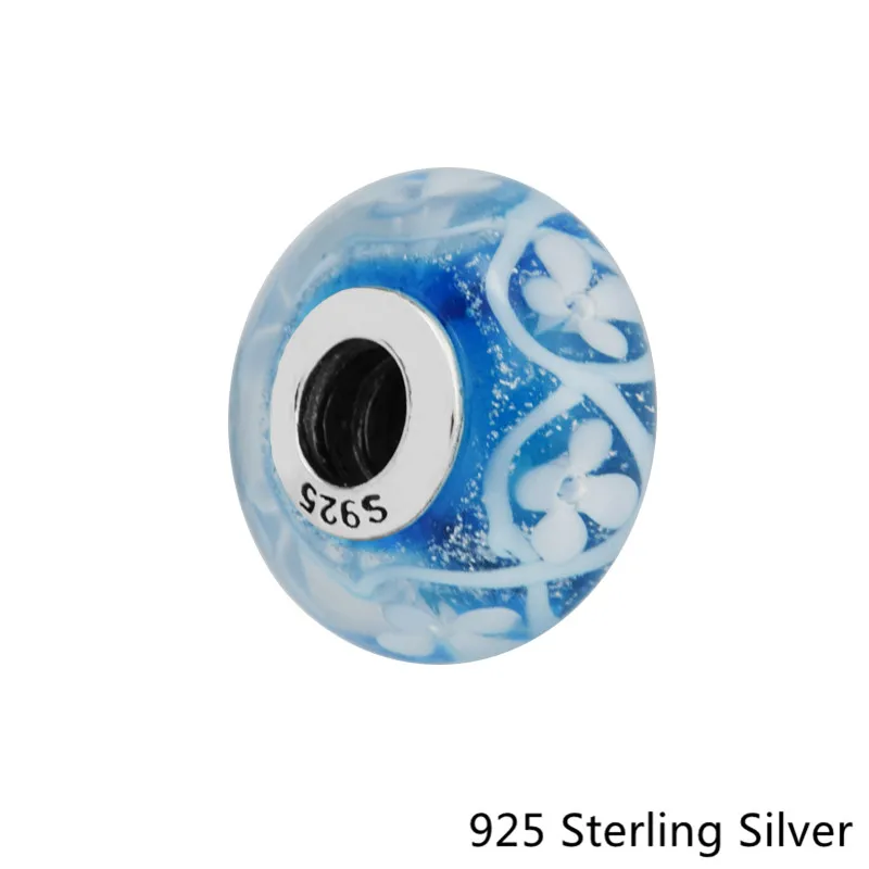 

Original 925 Sterling Silver Iridescent Charms Fits European Snake Bracelets Beads DIY for Women Berloque,Blue & White