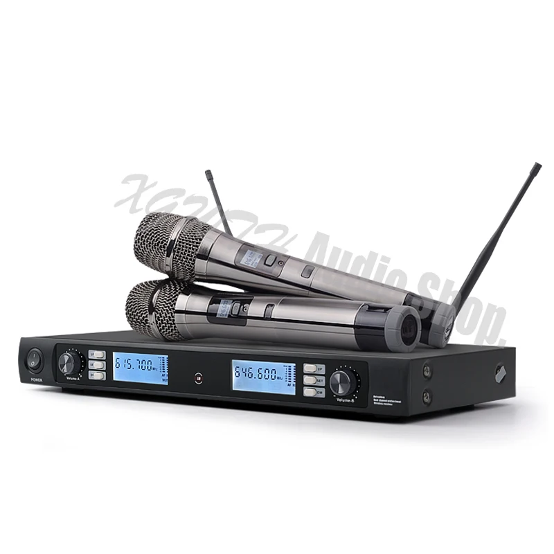 

Wireless Handheld Microphone System UHF Liquid Crystal Display Adjustable Frequency with 2 Handheld Mic Antenna