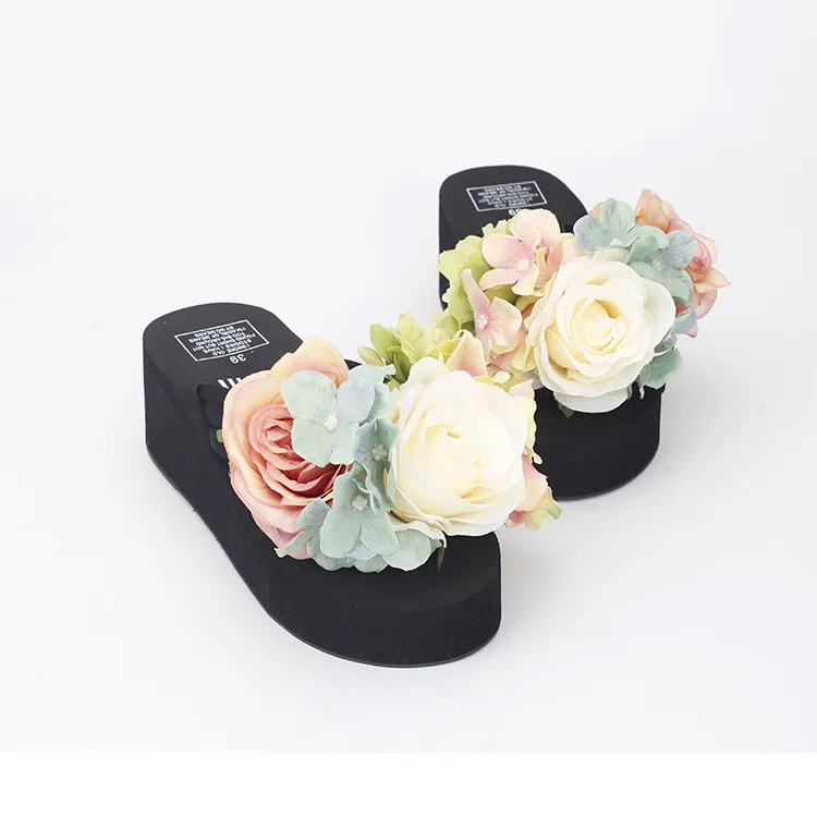 2017 Women Summer Flip Flops Cause Slippers Beautiful Flowers Female High Heel Cheap Platform Beach Shoes Online55
