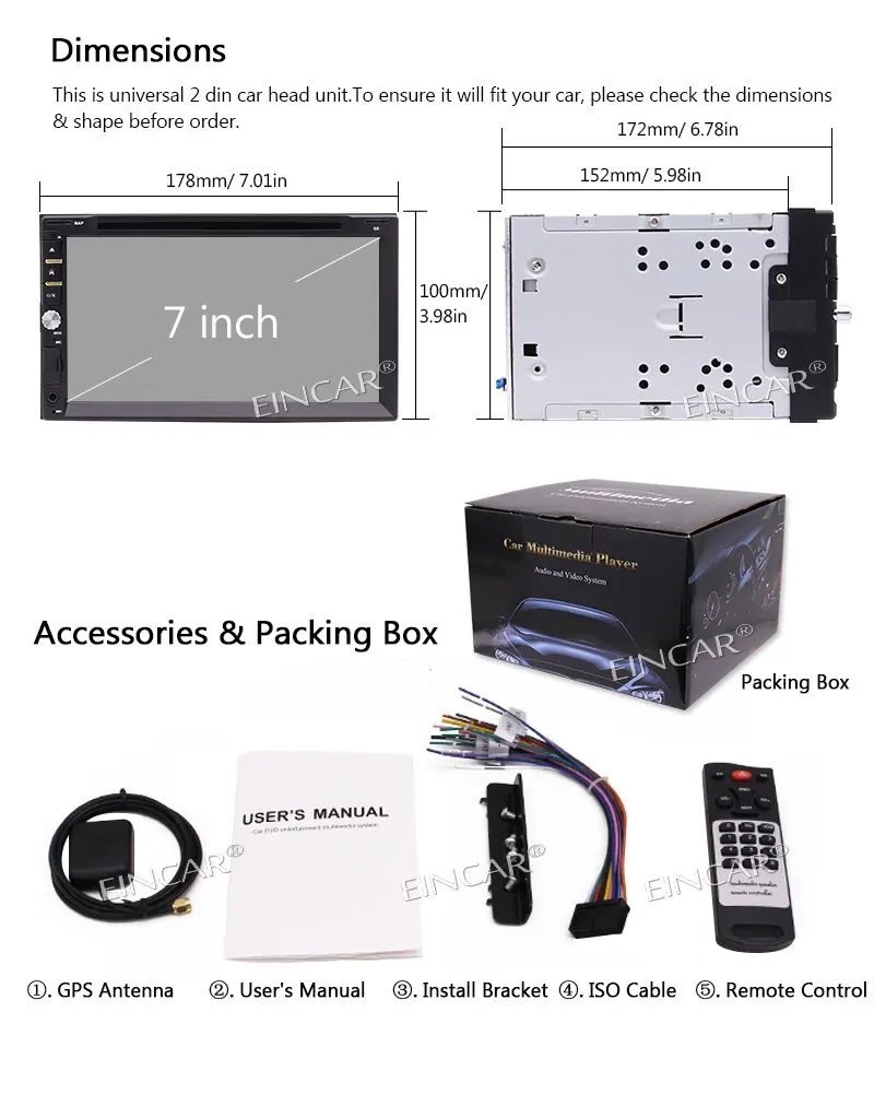 Sale Eincar Car Stereo DVD CD Player GPS Navigation Radio Video Audio Bluetooth 7 Inch Capacitive Touch Screen SD,USB,Radio,FM,AM 9
