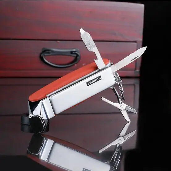 

Honest outdoor Metal windproof multifunctional inflatable lighter creative portable knife lighter bottle opener small scissors