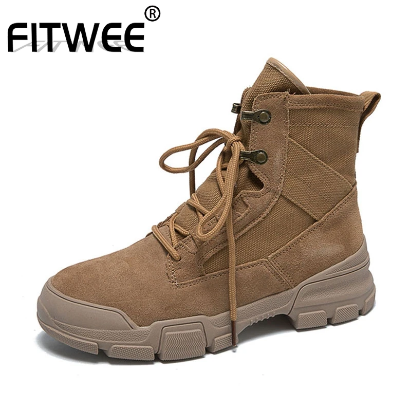 

FITWEE Leisure Ankle Boots Women Lace Up Round Toe Flats Shoes Autumn Winter Daily Desert Boots Women Footwear Size 35-39