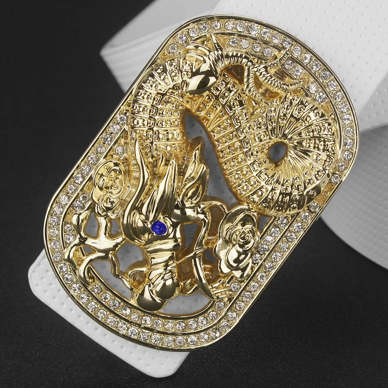 

2019 Casual belt men luxury genuine leather ceinture fancy vintage Chinese Dragon Cowskin Waistband smooth button Waist Strap