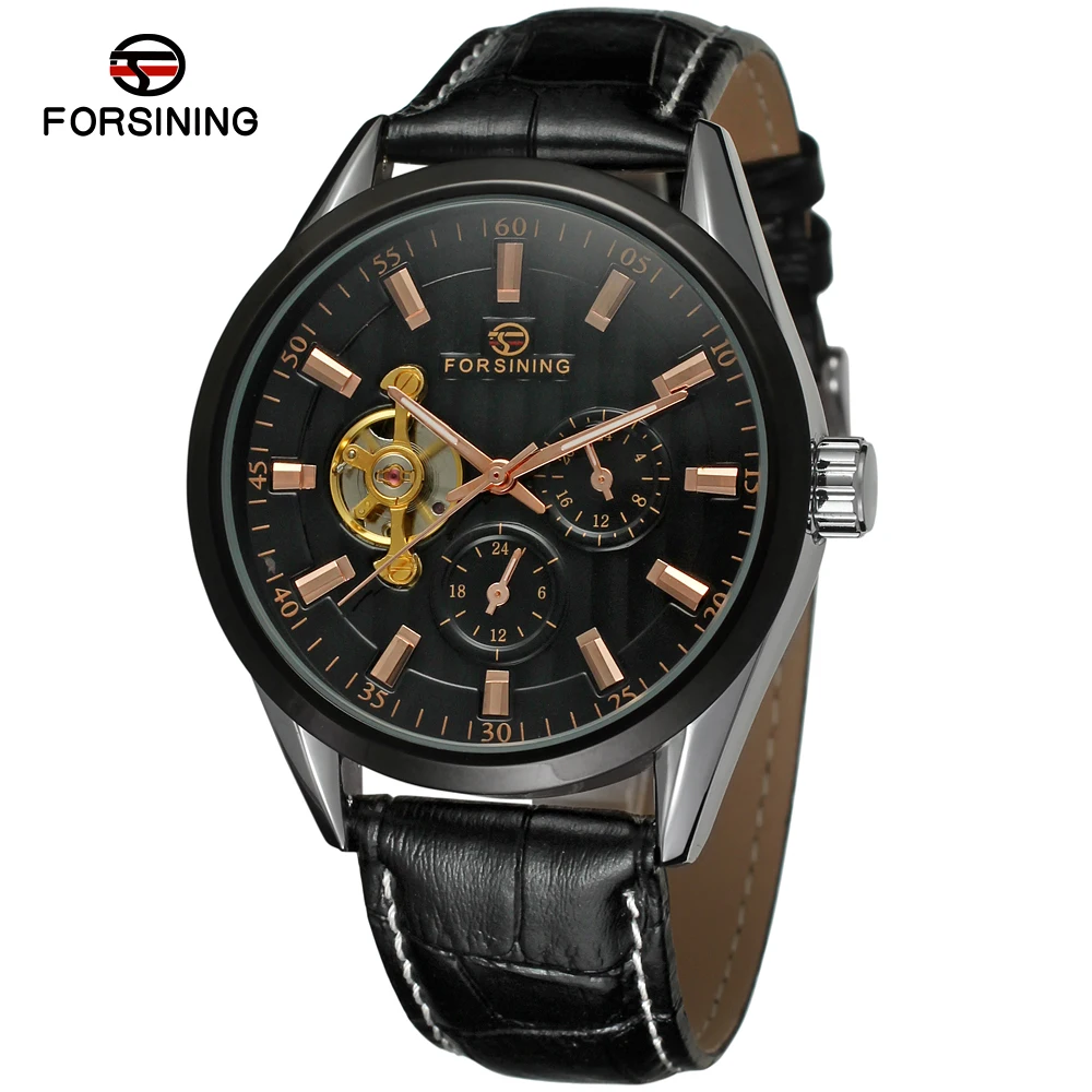 

Fashion FORSINING Men Luxury Brand Genuine Leather Strap Watch Automatic Mechanical Wristwatches Gift Box Relogio Releges
