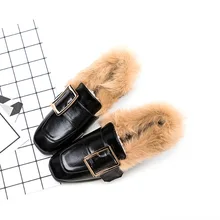Зимние короткие плюшевые меховые Мокасины с пряжкой с квадратным носком лоферы на плоской подошве универсальные меха кожаные туфли без шнуровки зимняя обувь