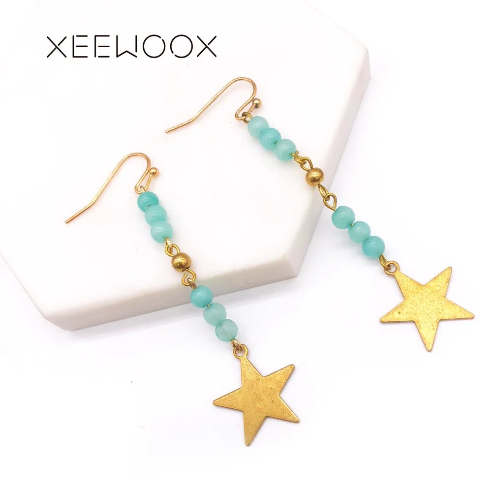 XEEWOOX 2019 новые серьги из натурального камня простые геометрические сплава модные