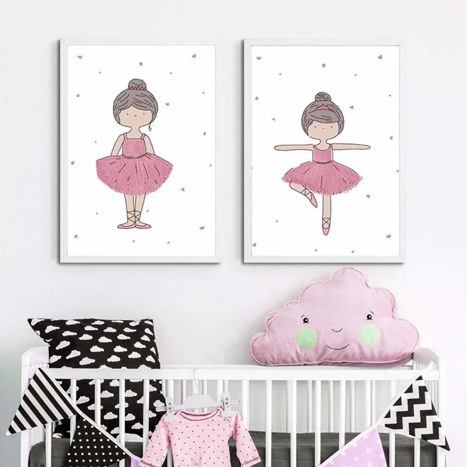 Nordic-Style-Canvas-Painting-Prints-Simple-Wall-Art-Modular-Pictures-Pink-Dancing-Girls-Cartoon-Poster-Home (2)