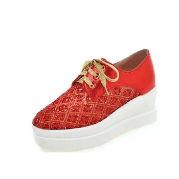 

Nice New Summer Vogue Shoes Woman Network Soft Breathable Wedges Shoes For Women Medium Heel Platform Shoes Black/Red/Gold