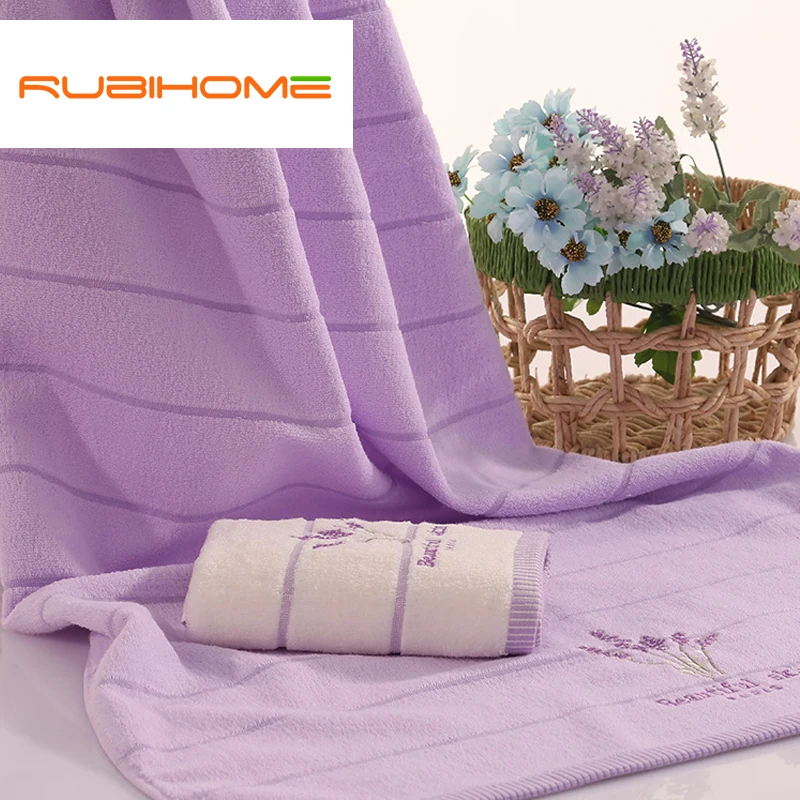 1 Piece Lavender Embroidered 100 Cotton Bath Towel For Adults Women