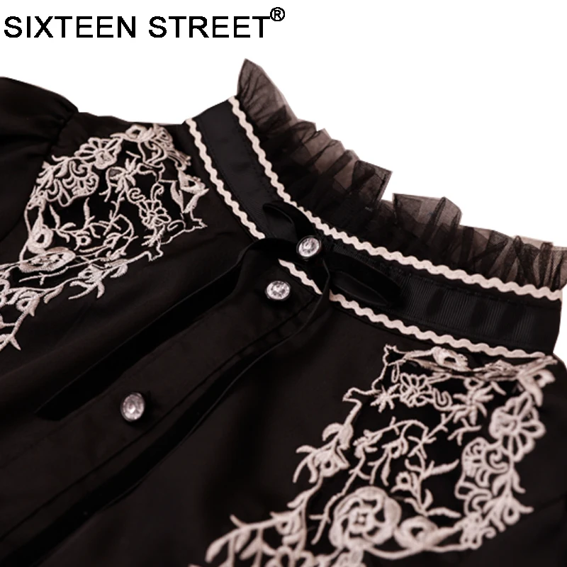 Новое платье средней длины с вышивкой бриллиантами, женское винтажное платье со стоячим воротником и длинным рукавом, черное элегантное платье vestido Robe, новое весенне-осеннее платье