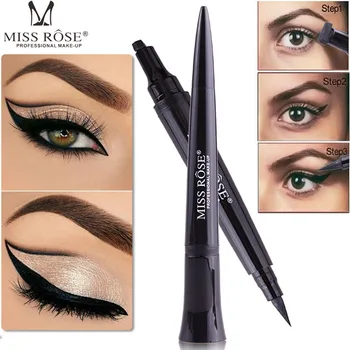 

Miss Rose dual head eyeliner pencil with stamp waterproof long lasting liquid eyeliner pen black seal eye liner MS136