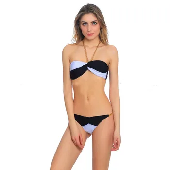 

Women's Bikini Multicolor Metal Chain Hanging Neck Sexy Ladies Split Swimwear